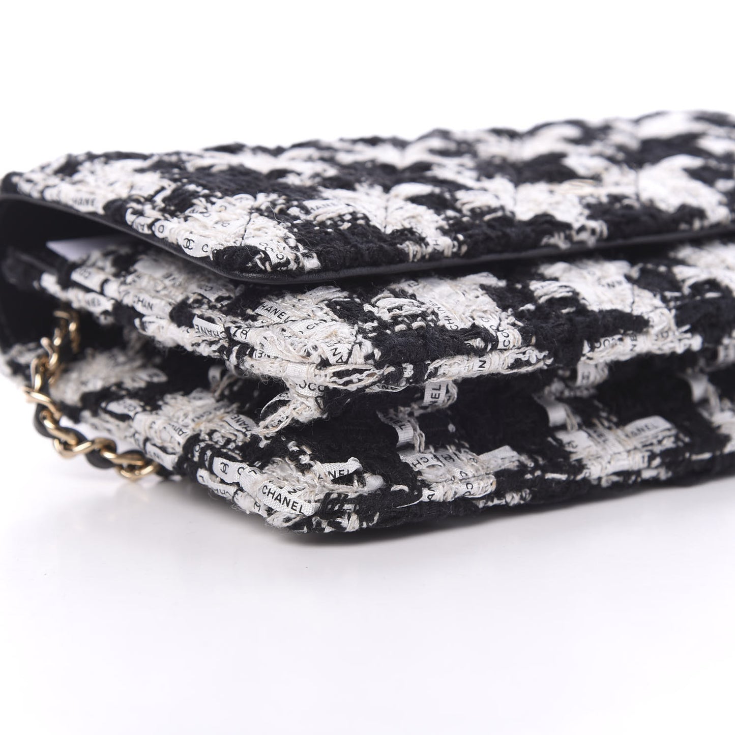 Tweed Quilted Wallet On Chain WOC Black Ecru White