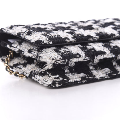 Chanel Tweed Quilted Wallet On Chain WOC Black Ecru White 9 of 11