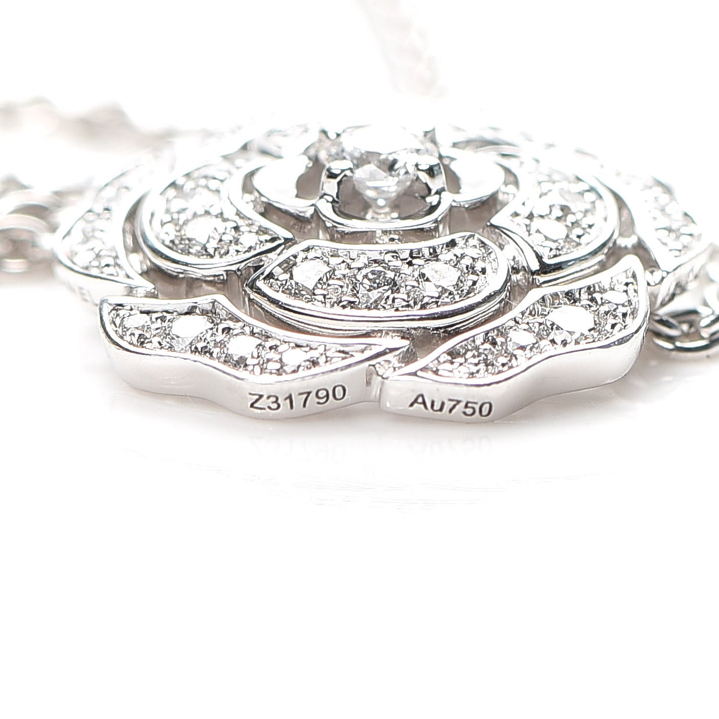 18K White Gold Diamond Bouton de Camelia Pendant Necklace