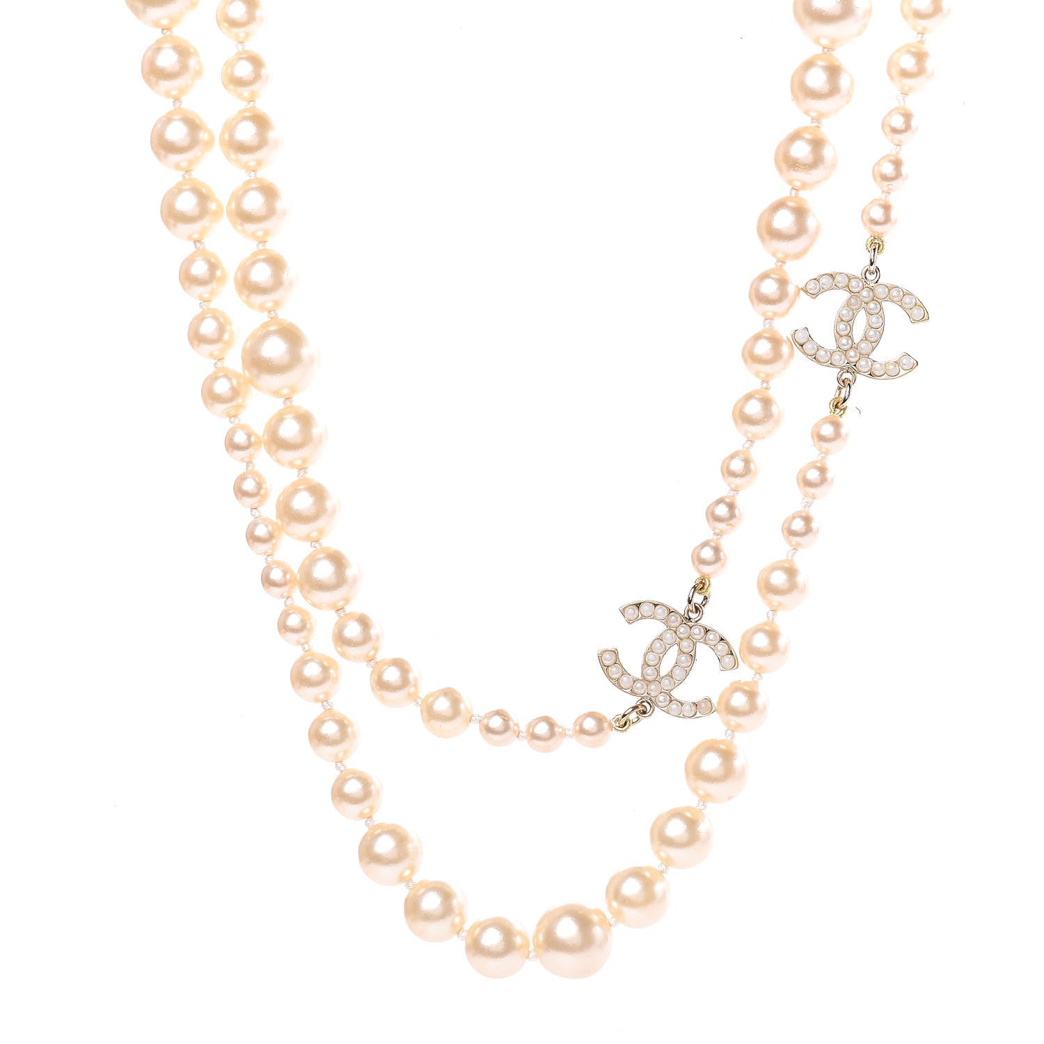 Chanel Graduated Pearl CC Long Necklace Gold 1 of 5