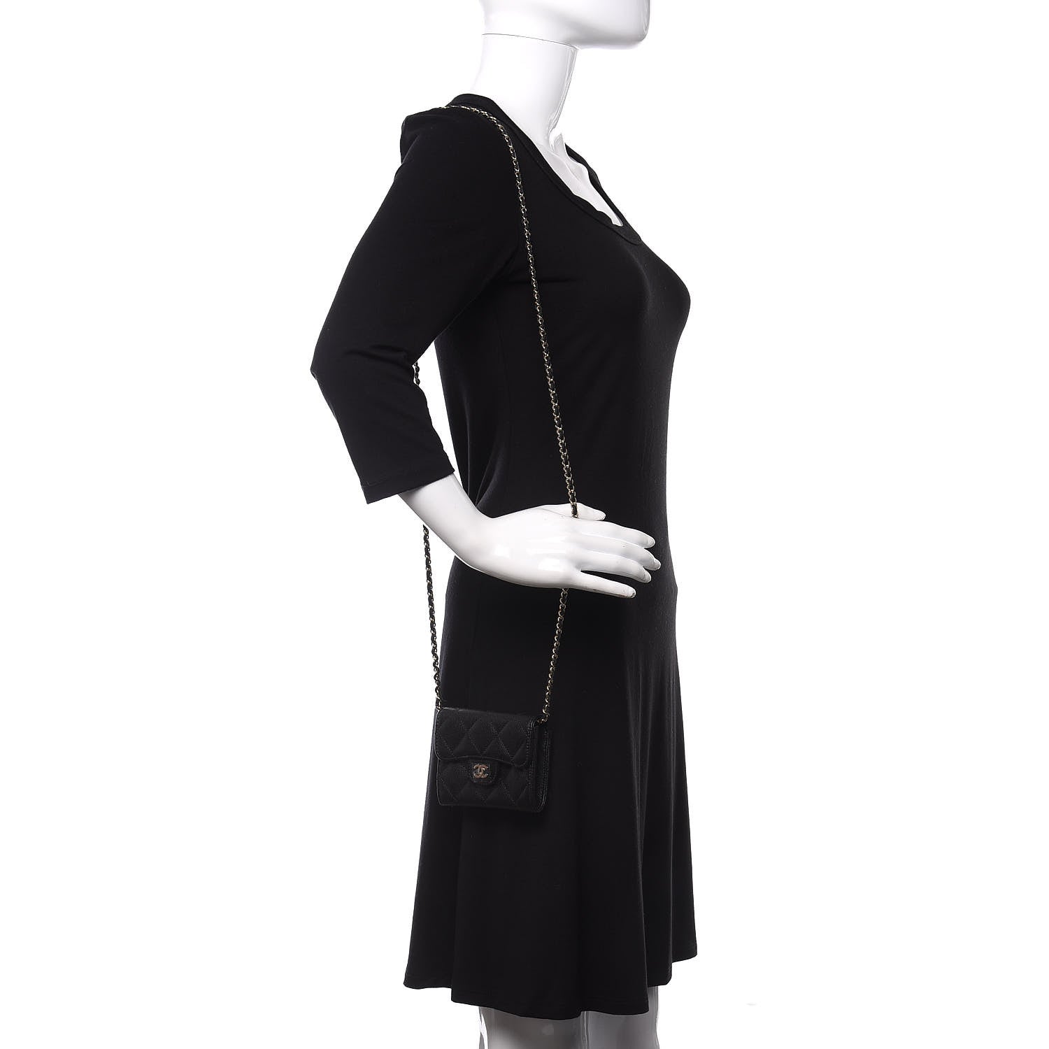 Chanel Caviar Quilted Flap Card Holder On Chain Black 2 of 12