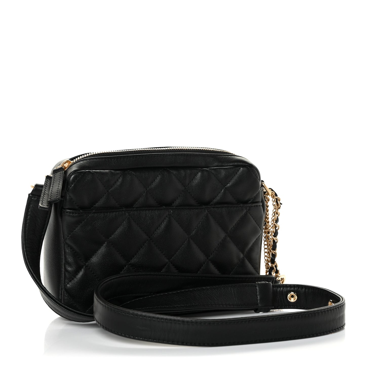 Calfskin Quilted Small Camera Case Black