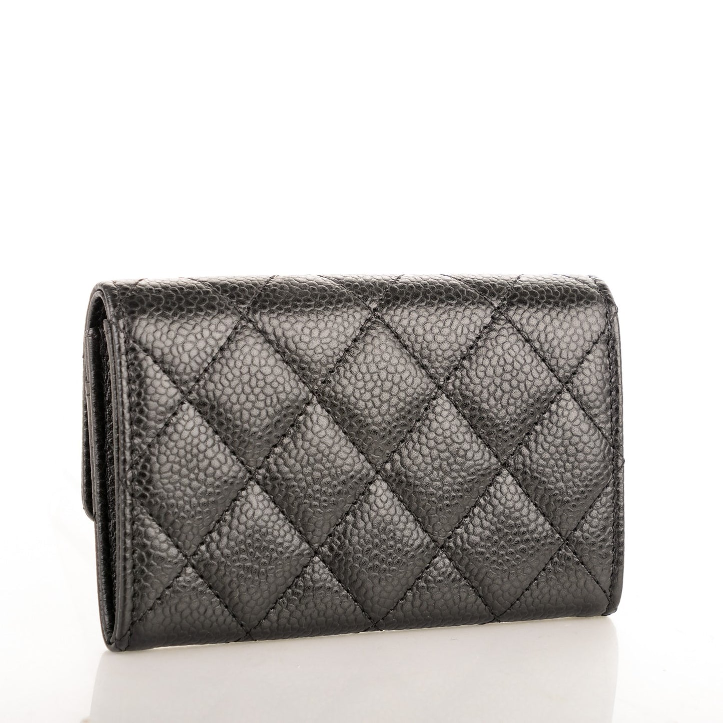 Caviar Quilted Flap Card Holder Black