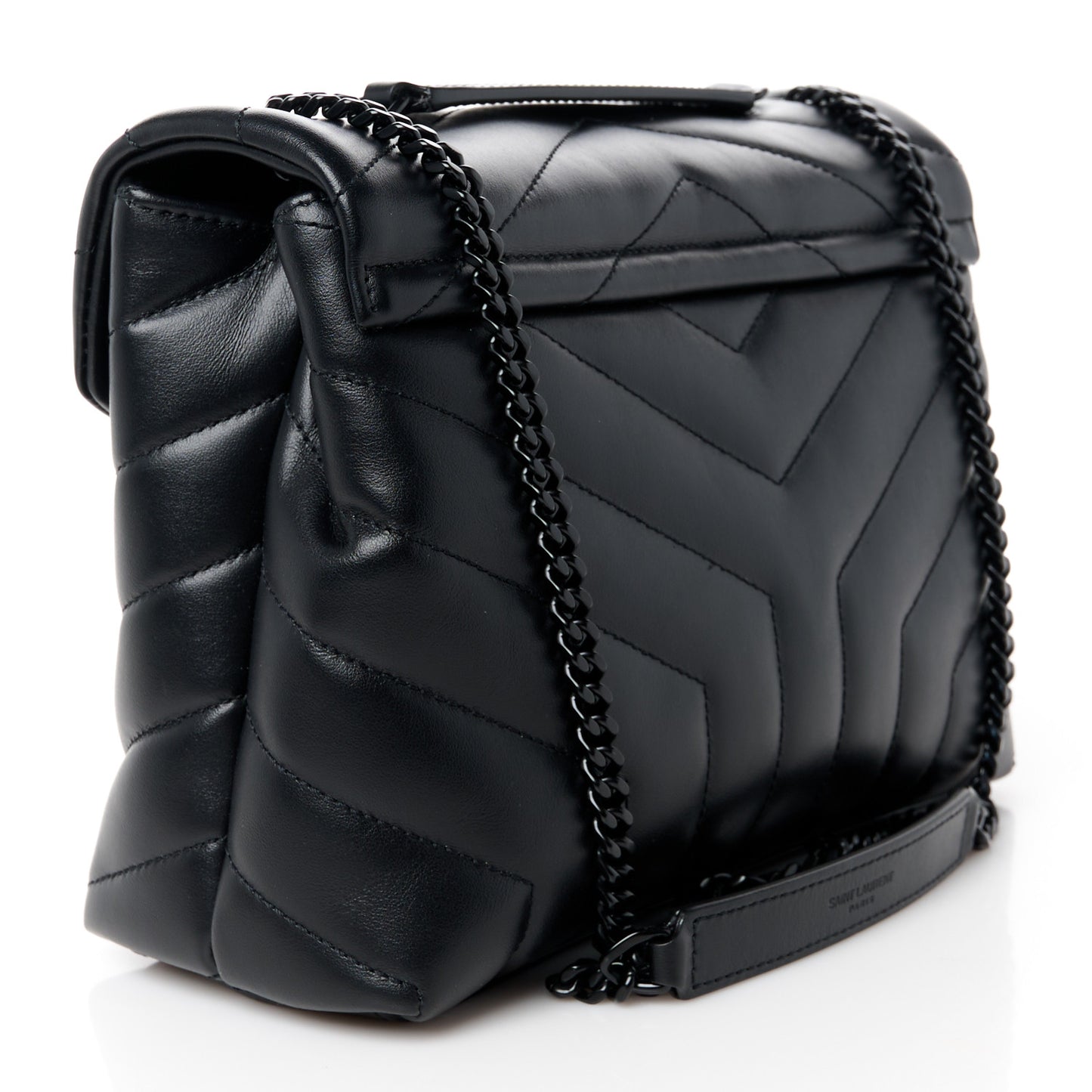 Calfskin Y Quilted Monogram Monochrome Small Loulou Chain Satchel Black
