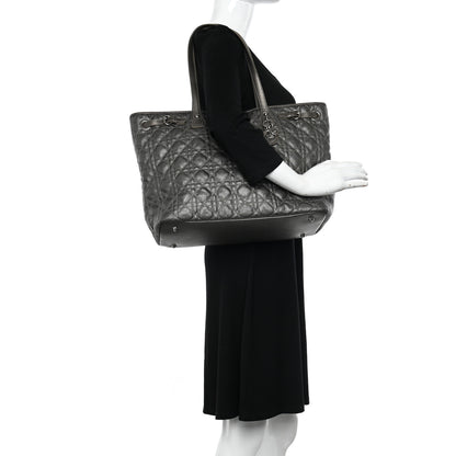 Christian Dior Coated Canvas Cannage Medium Panarea Tote Grey 2 of 11