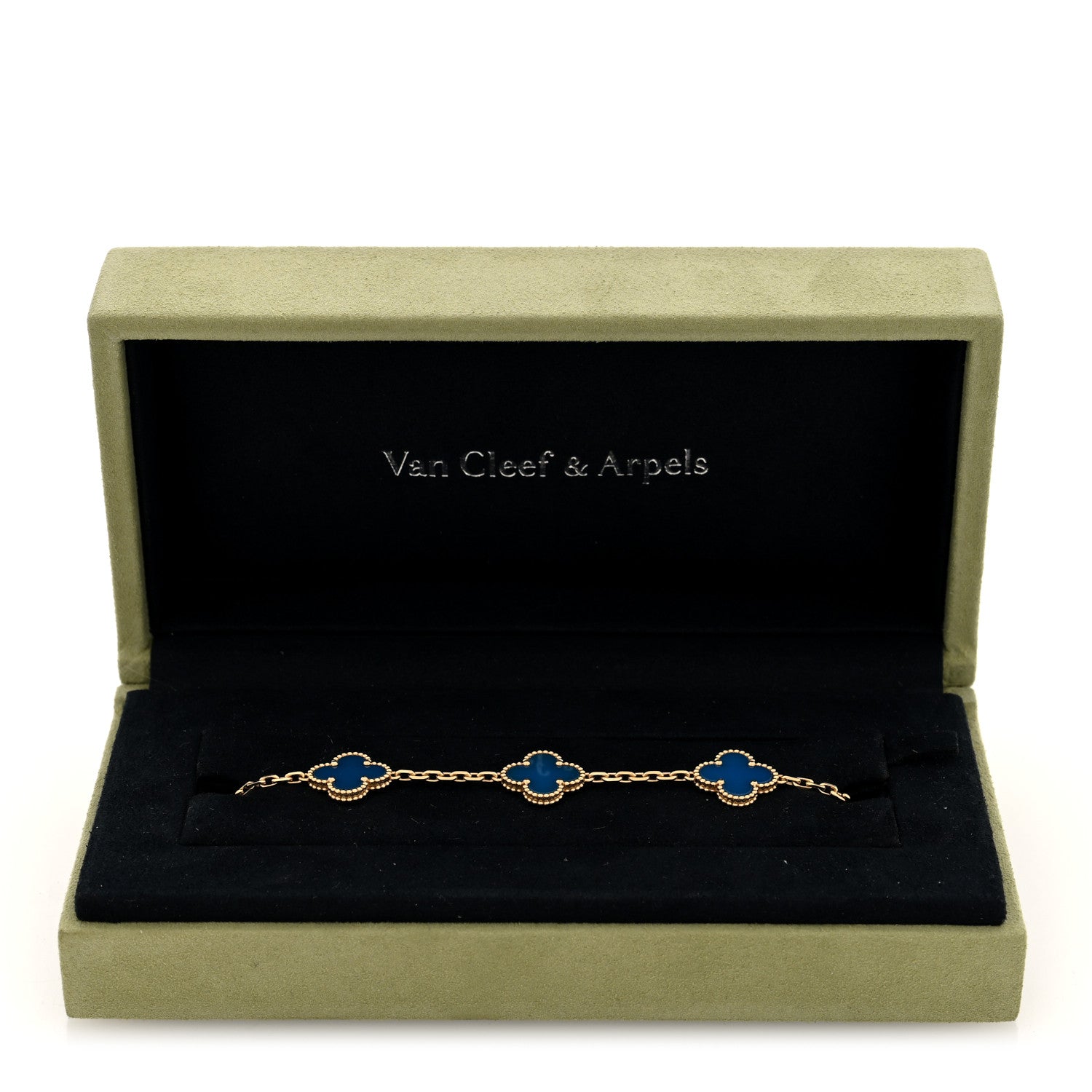 Van Cleef & Arpels 18K Yellow Gold Blue Agate 5 Motifs Vintage Alhambra Bracelet 4 of 4