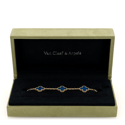 Van Cleef & Arpels 18K Yellow Gold Blue Agate 5 Motifs Vintage Alhambra Bracelet 4 of 4