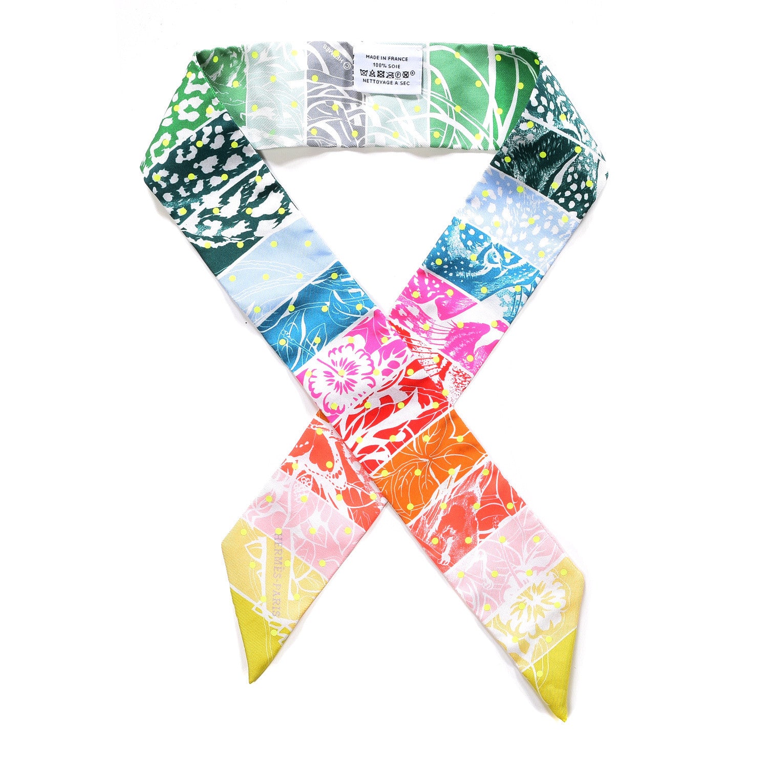 Hermes Silk Jungle Love Rainbow Twilly Vert Rose Jaune Fluo 1 of 4