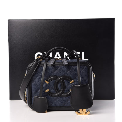 Chanel Caviar Quilted Small CC Filigree Vanity Case Navy Black 10 of 10