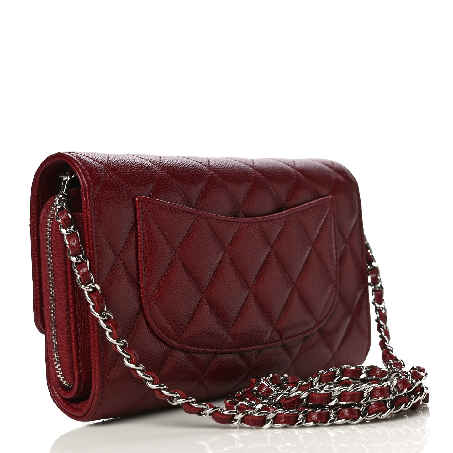 Caviar Quilted Phone Holder Wallet on Removable Chain Red