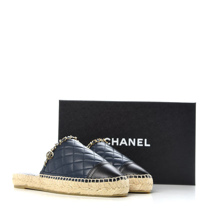Chanel Lambskin Quilted CC Chain Espadrille Mules 38 Navy Black 14 of 14
