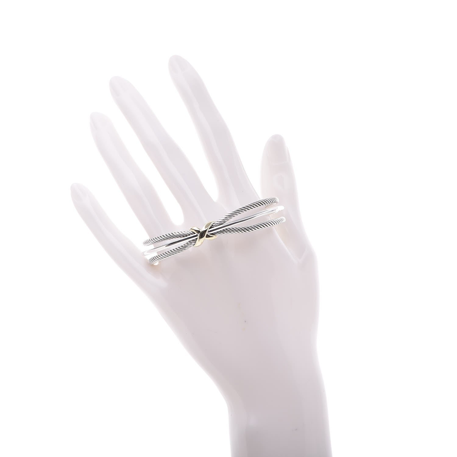 David Yurman Sterling Silver 18K Yellow Gold 7mm Crossover X Bracelet 2 of 4