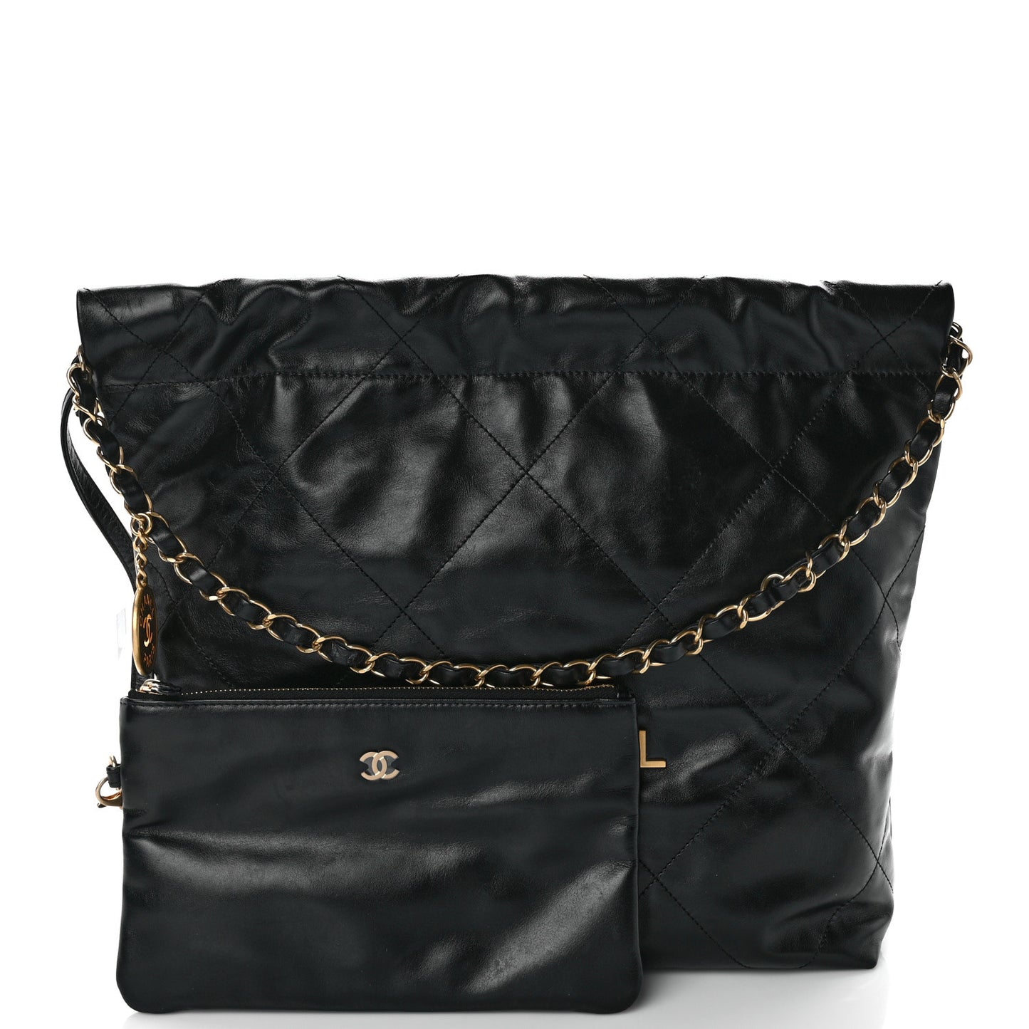Shiny Calfskin Quilted Small Chanel 22 Black