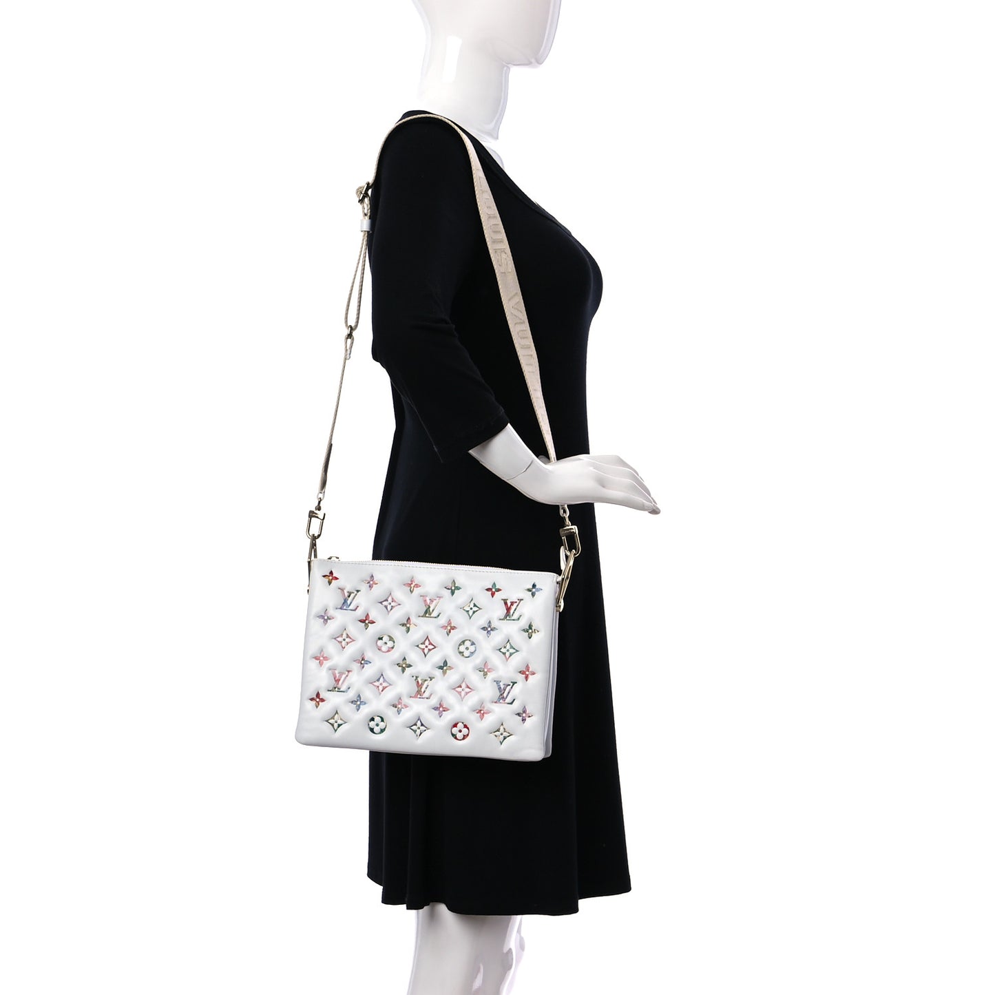 Lambskin Embossed Monogram LV Garden Coussin PM Cream