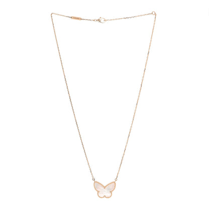 Van Cleef & Arpels 18K Yellow Gold Mother of Pearl Lucky Alhambra Butterfly Pendant Necklace 6 of 12