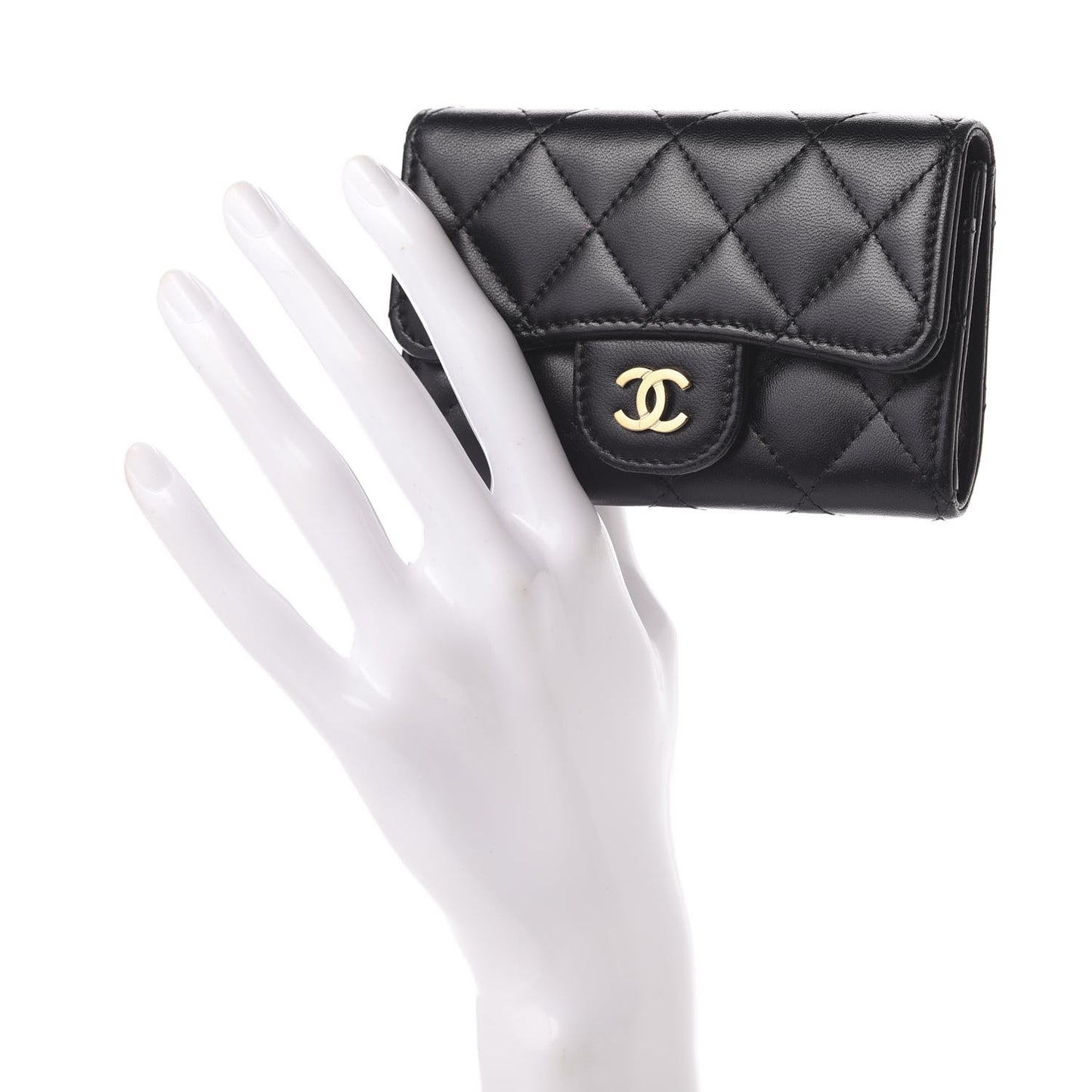 Lambskin Quilted Flap Card Holder Black