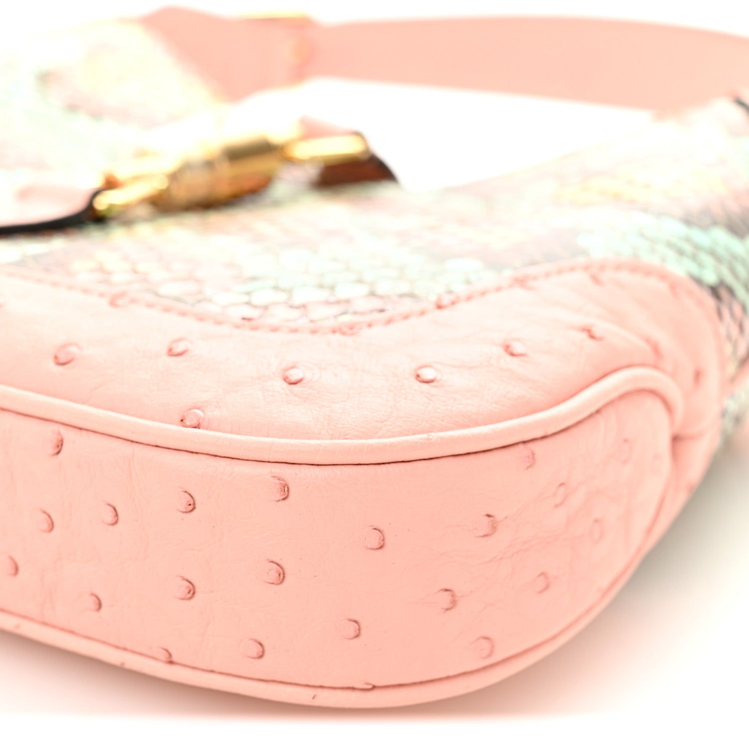 Gucci Snakeskin Ostrich Calfskin Small Jackie 1961 Hobo Pink Multicolor 10 of 10