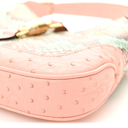 Gucci Snakeskin Ostrich Calfskin Small Jackie 1961 Hobo Pink Multicolor 10 of 10