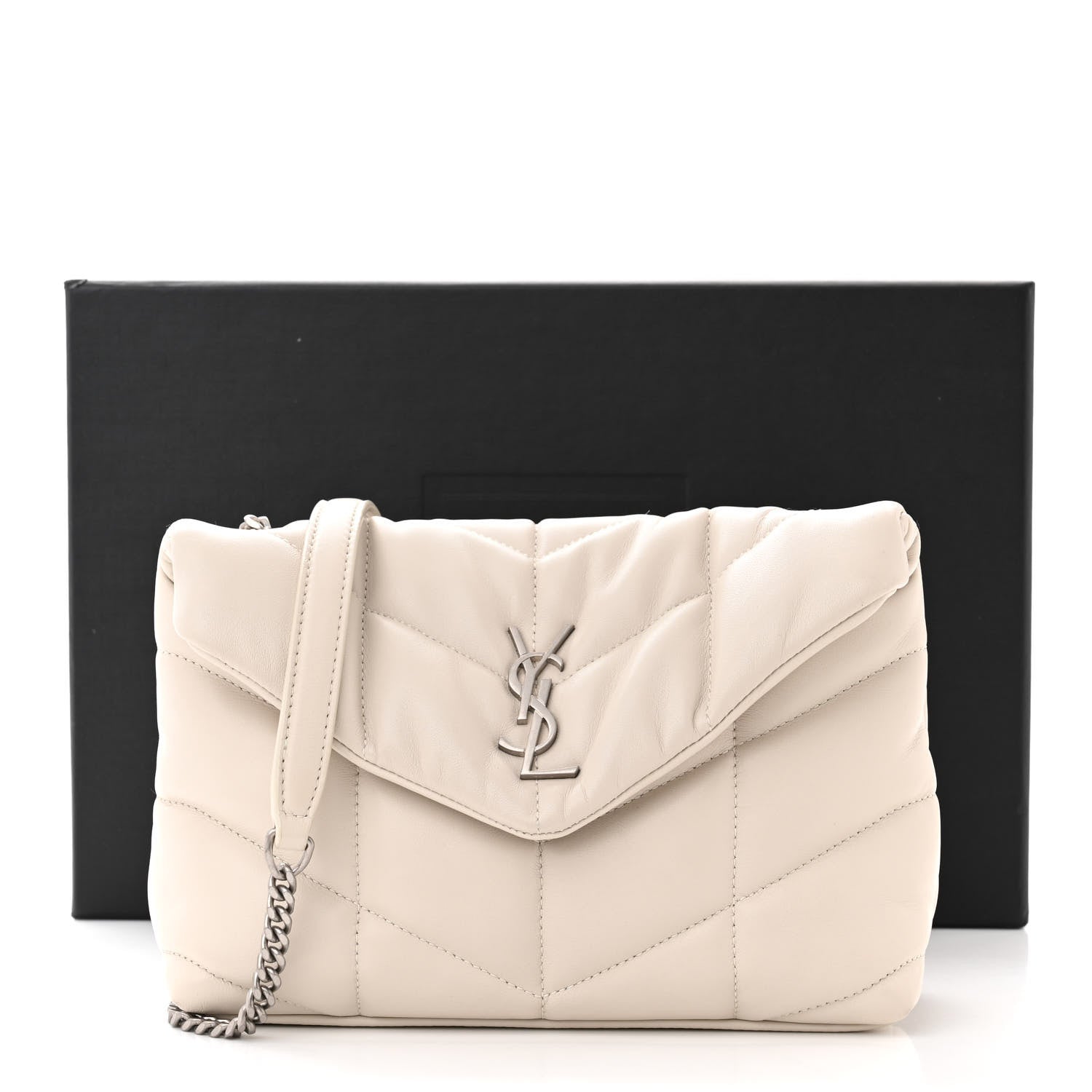 Saint Laurent SAINT LAURENT Lambskin Quilted Toy Loulou Puffer Monogram Chain Satchel Crema Soft 12 of 12