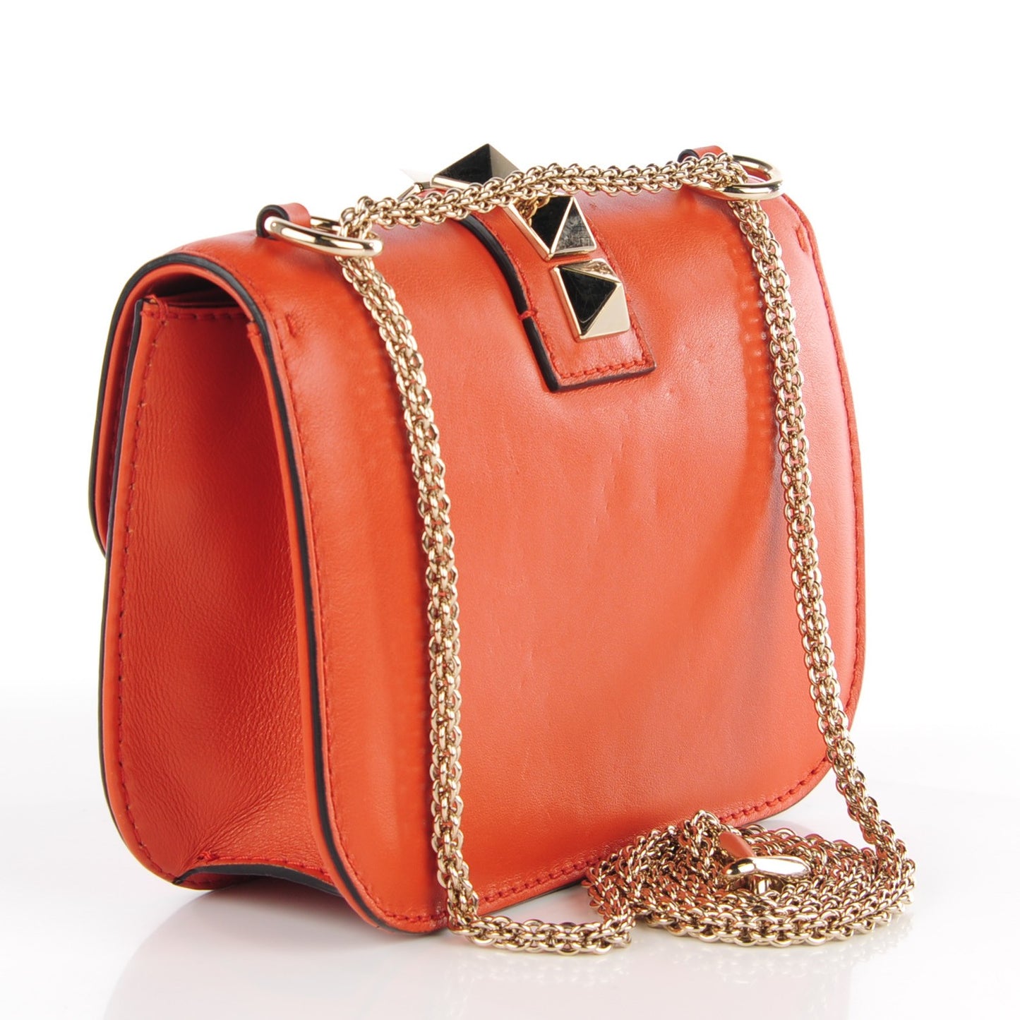 Vitello Small Glam Lock Rockstud Flap English Red
