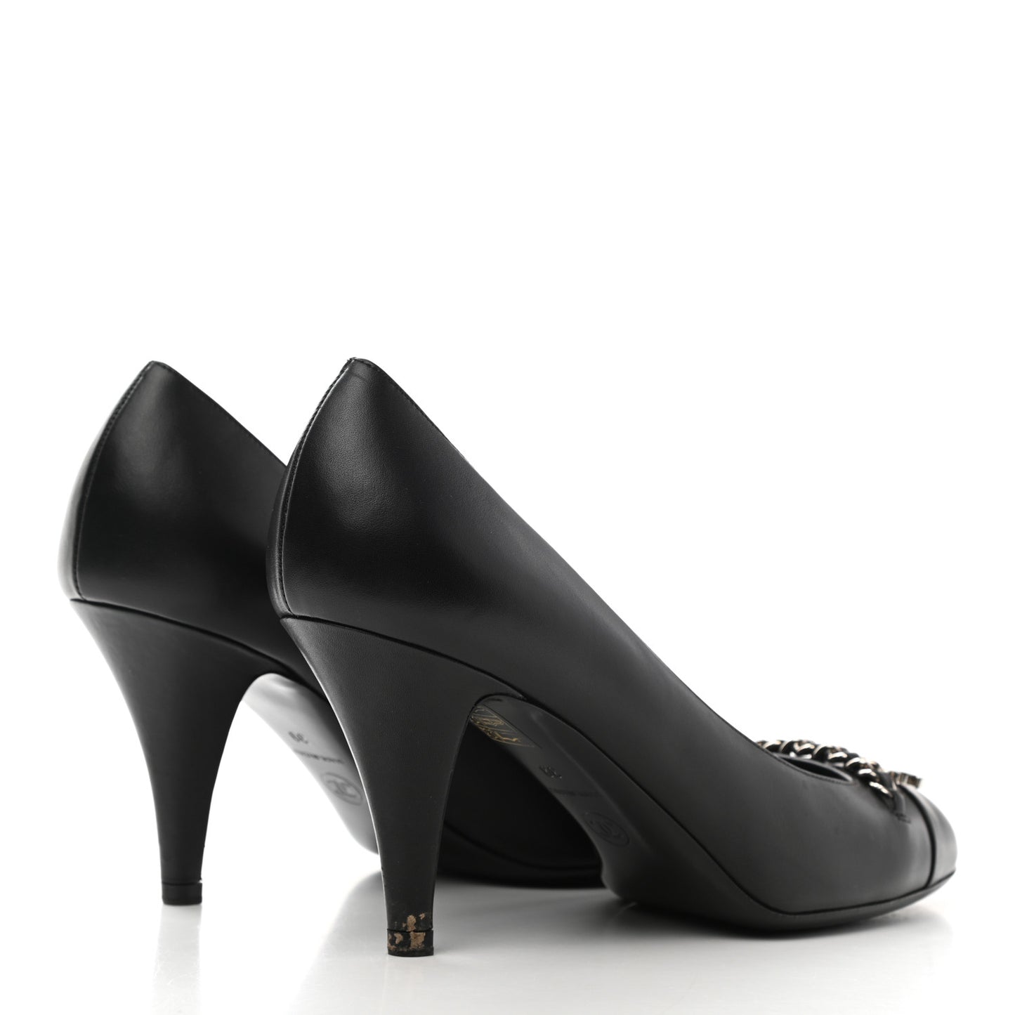 Calfskin CC Cap Toe Chain Pumps 39 Black