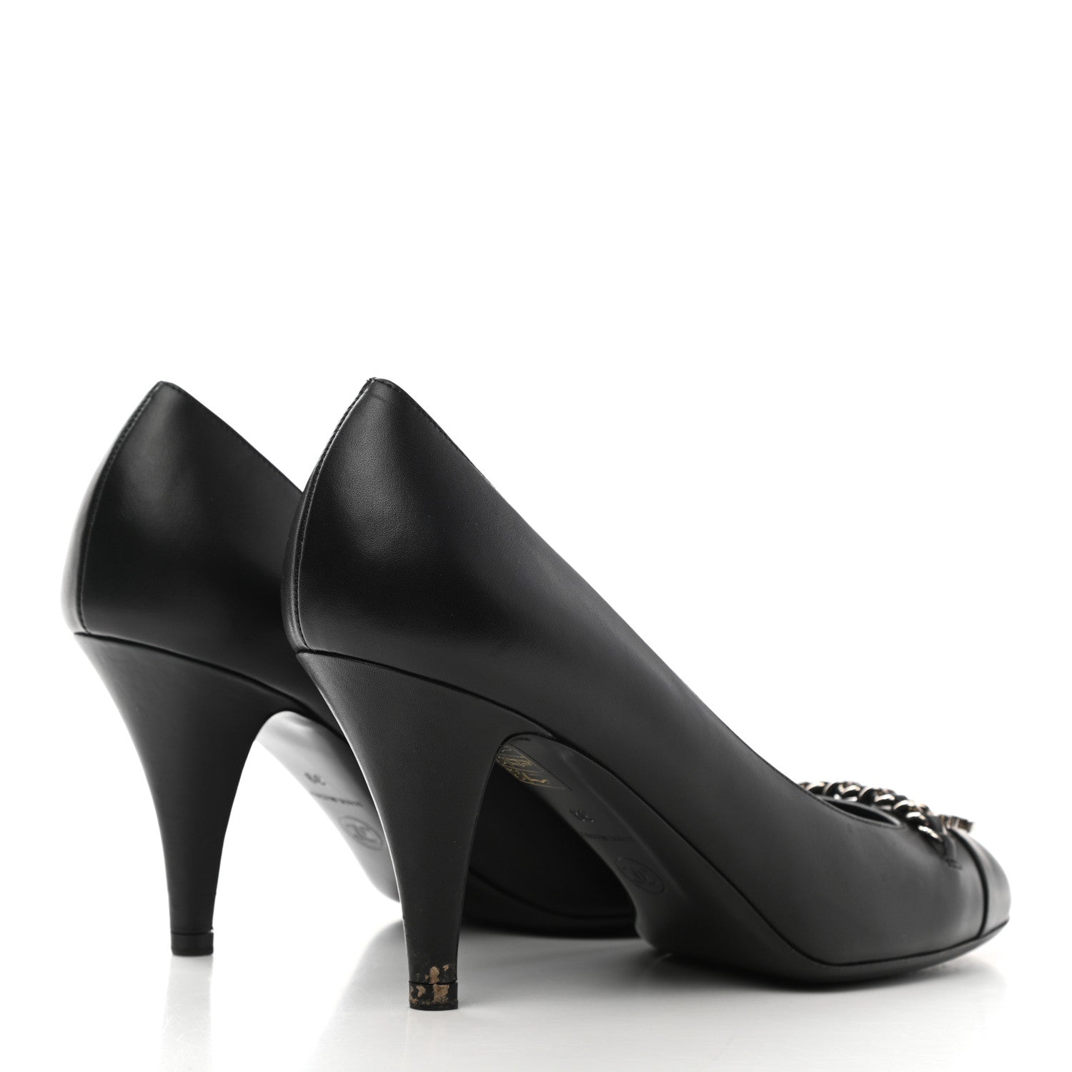 Chanel Calfskin CC Cap Toe Chain Pumps 39 Black 4 of 11