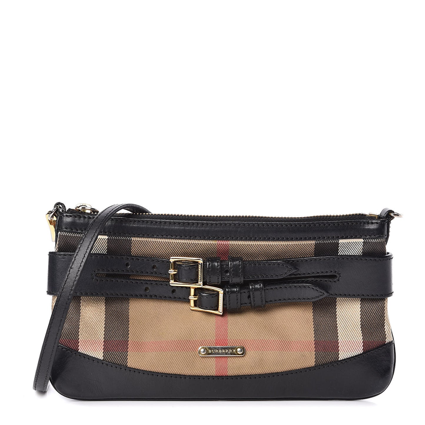 House Check Bridle Calfskin Peyton Crossbody Black