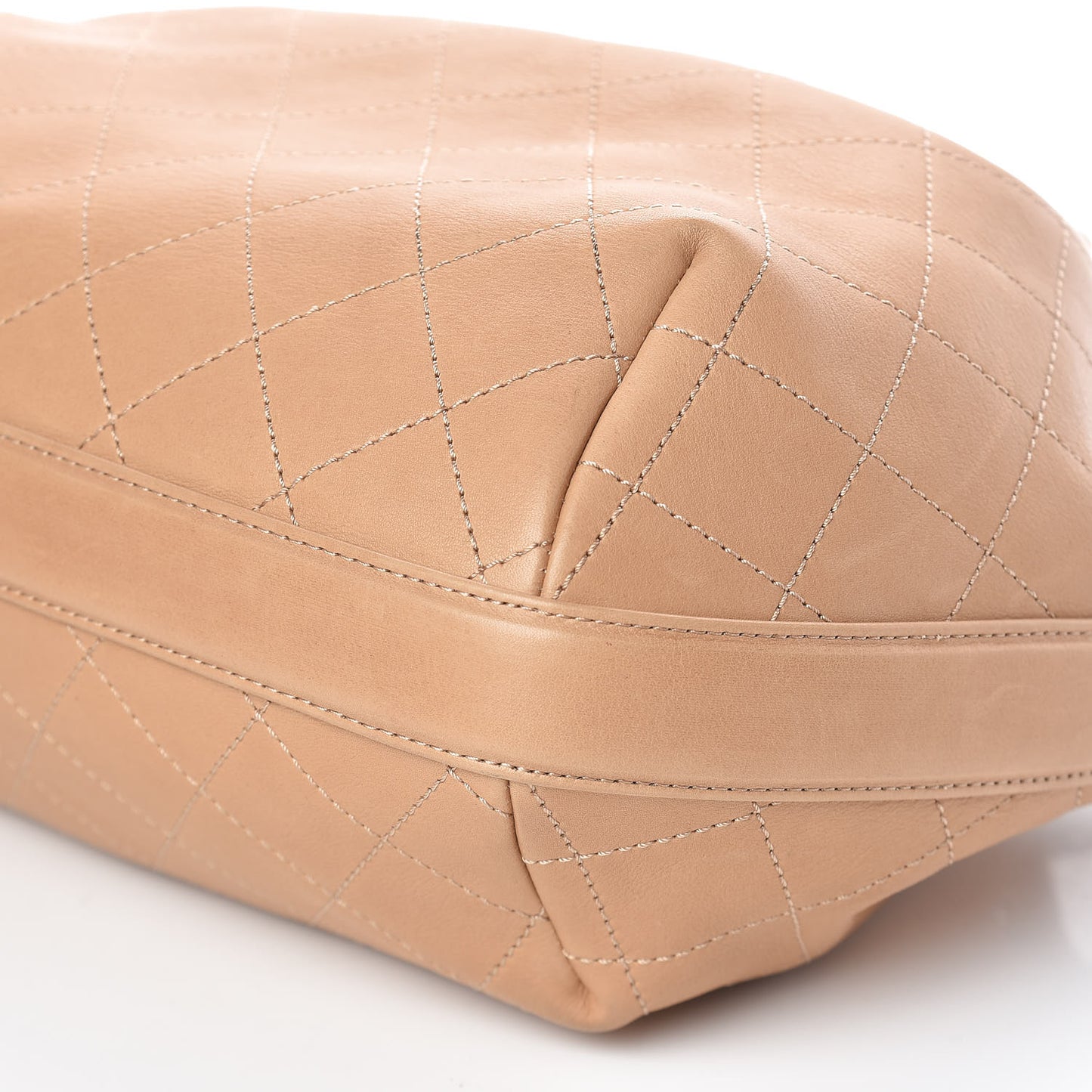 Calfskin Stitched Medium Drawstring CC Bag Beige