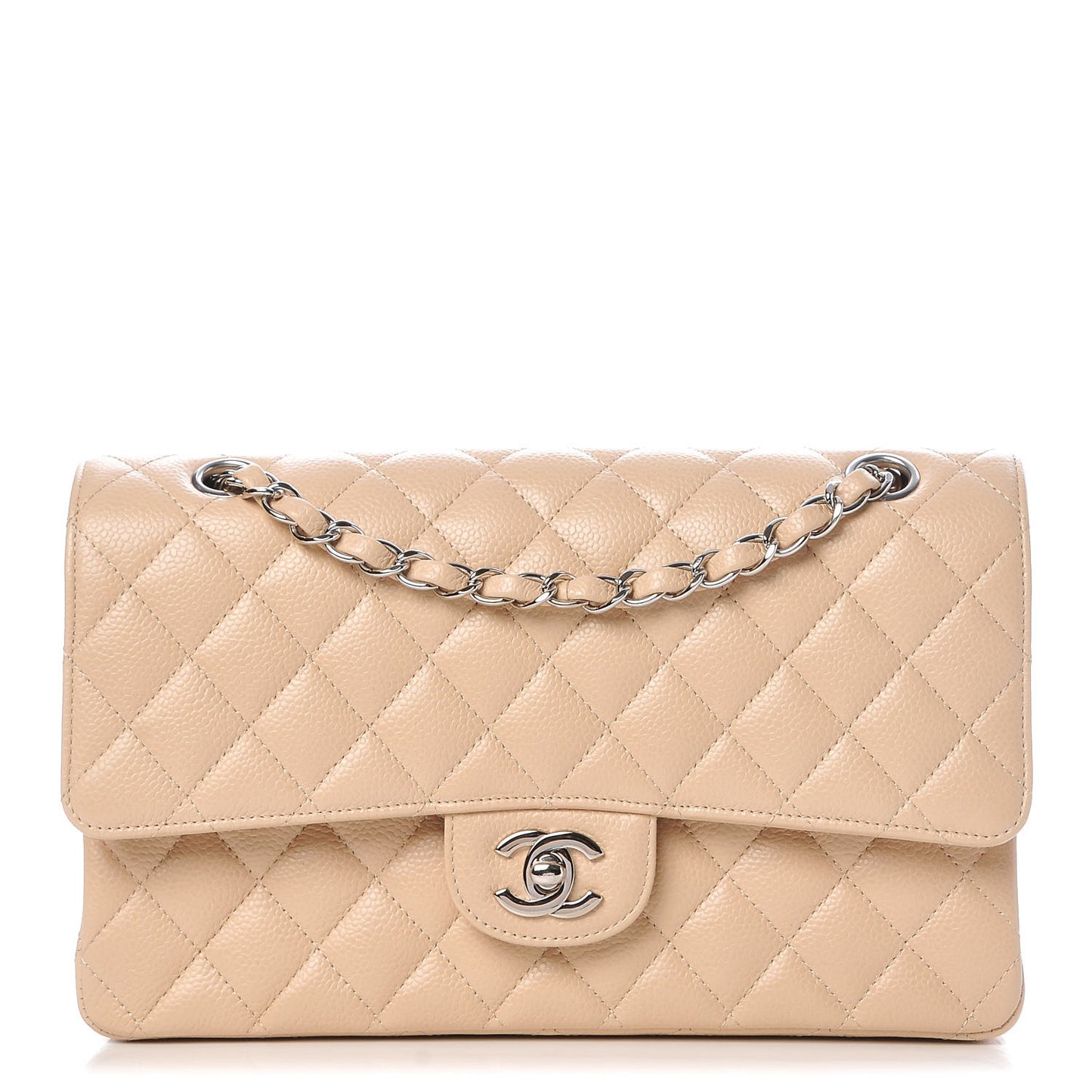 Caviar Quilted Medium Double Flap Beige Clair