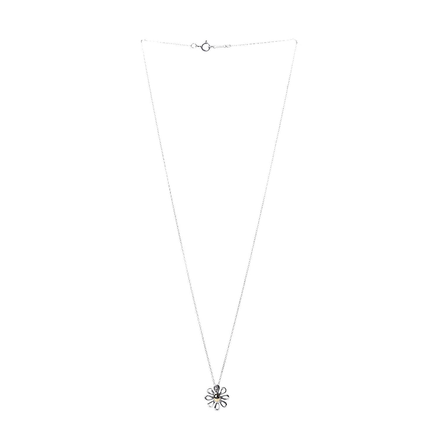 Sterling Silver 18K Yellow Gold Daisy Pendant Necklace