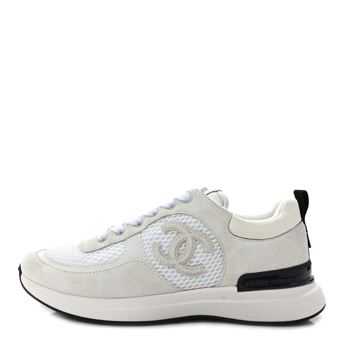 Calfskin Mesh Lycra Suede Womens Logo Sneakers 37 White