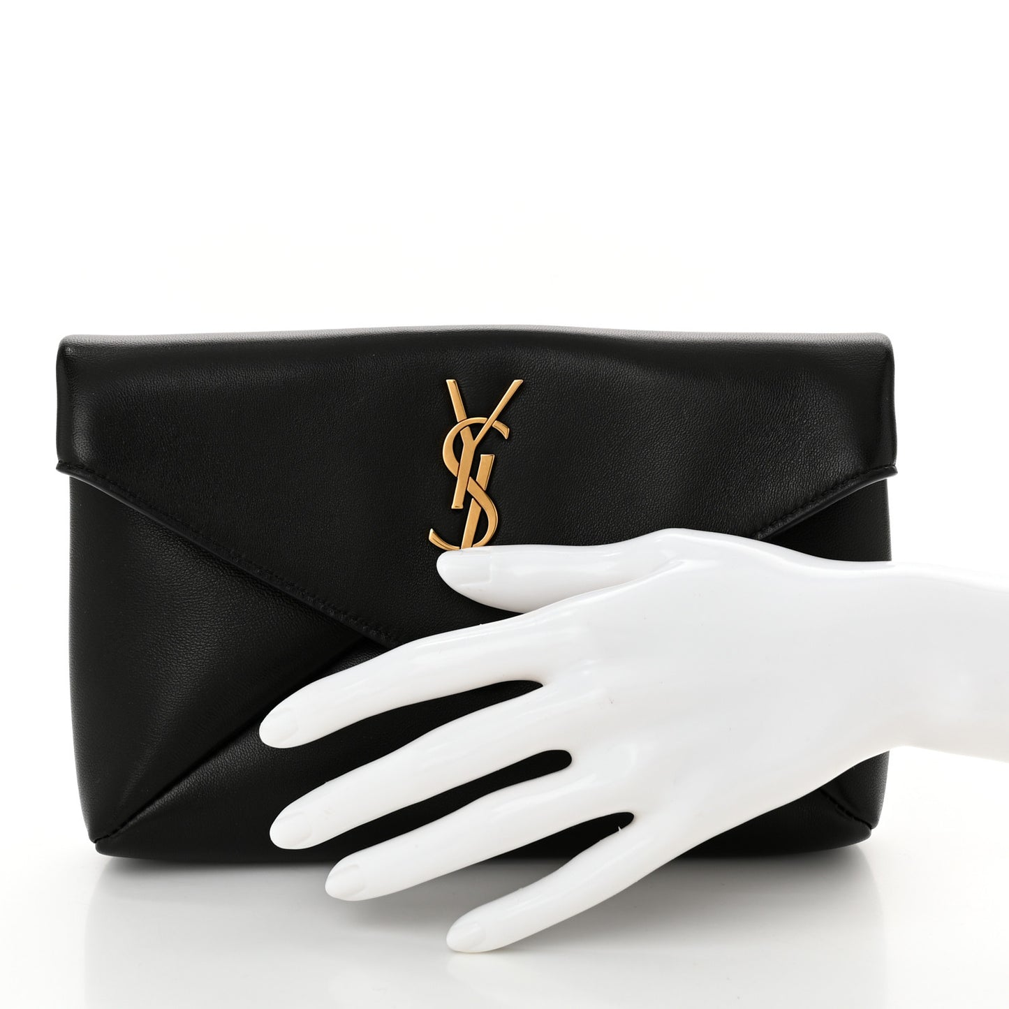 Lambskin Small Cassandre Envelope Pouch Black