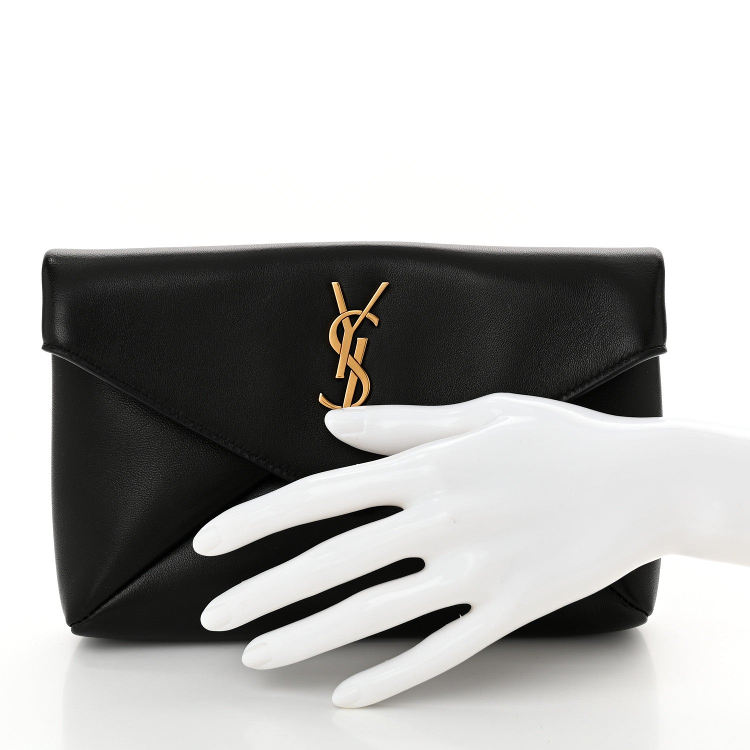 Saint Laurent Lambskin Small Cassandre Envelope Pouch Black 2 of 8