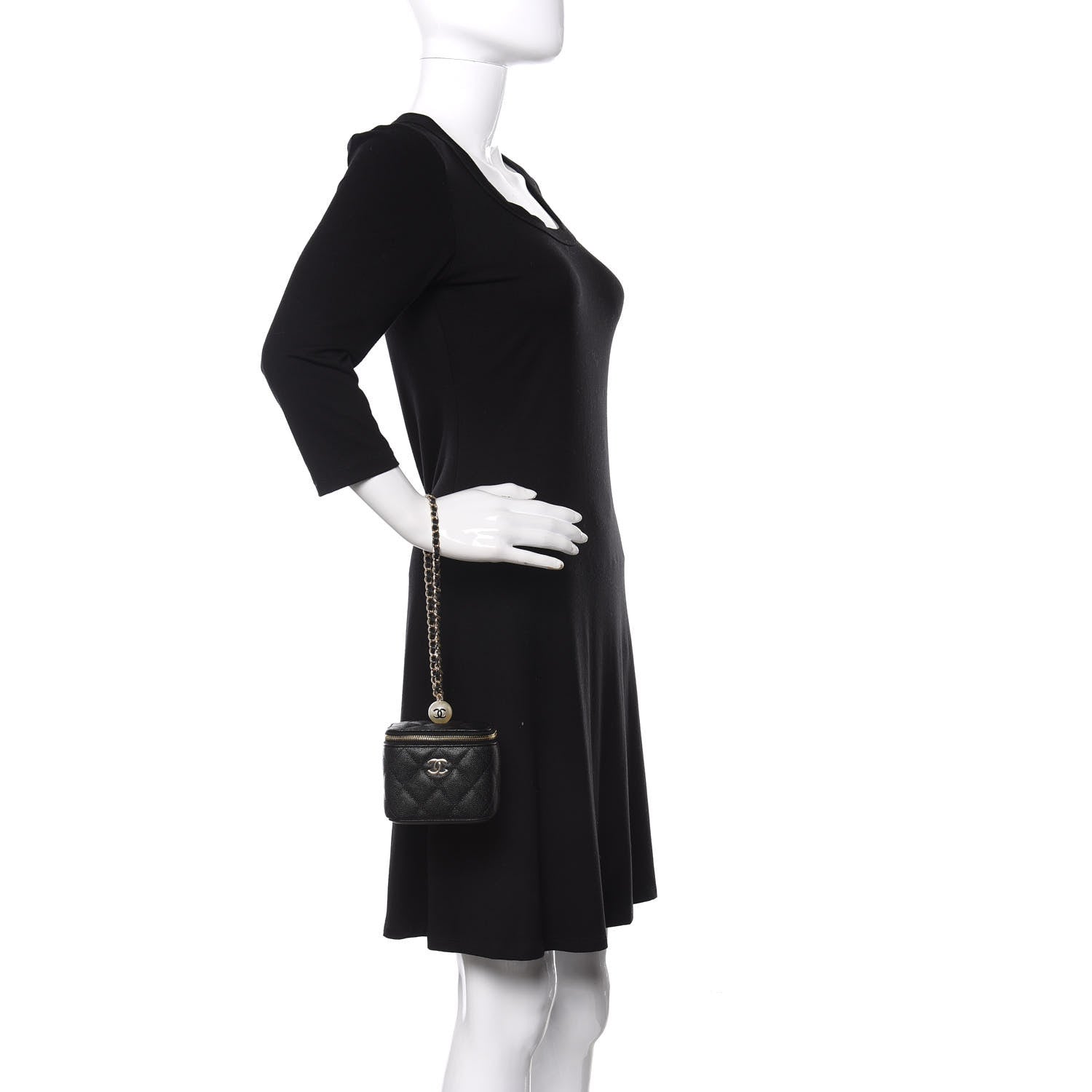 Chanel Caviar Quilted Mini Pearl On Top Vanity Case With Chain Black 2 of 10
