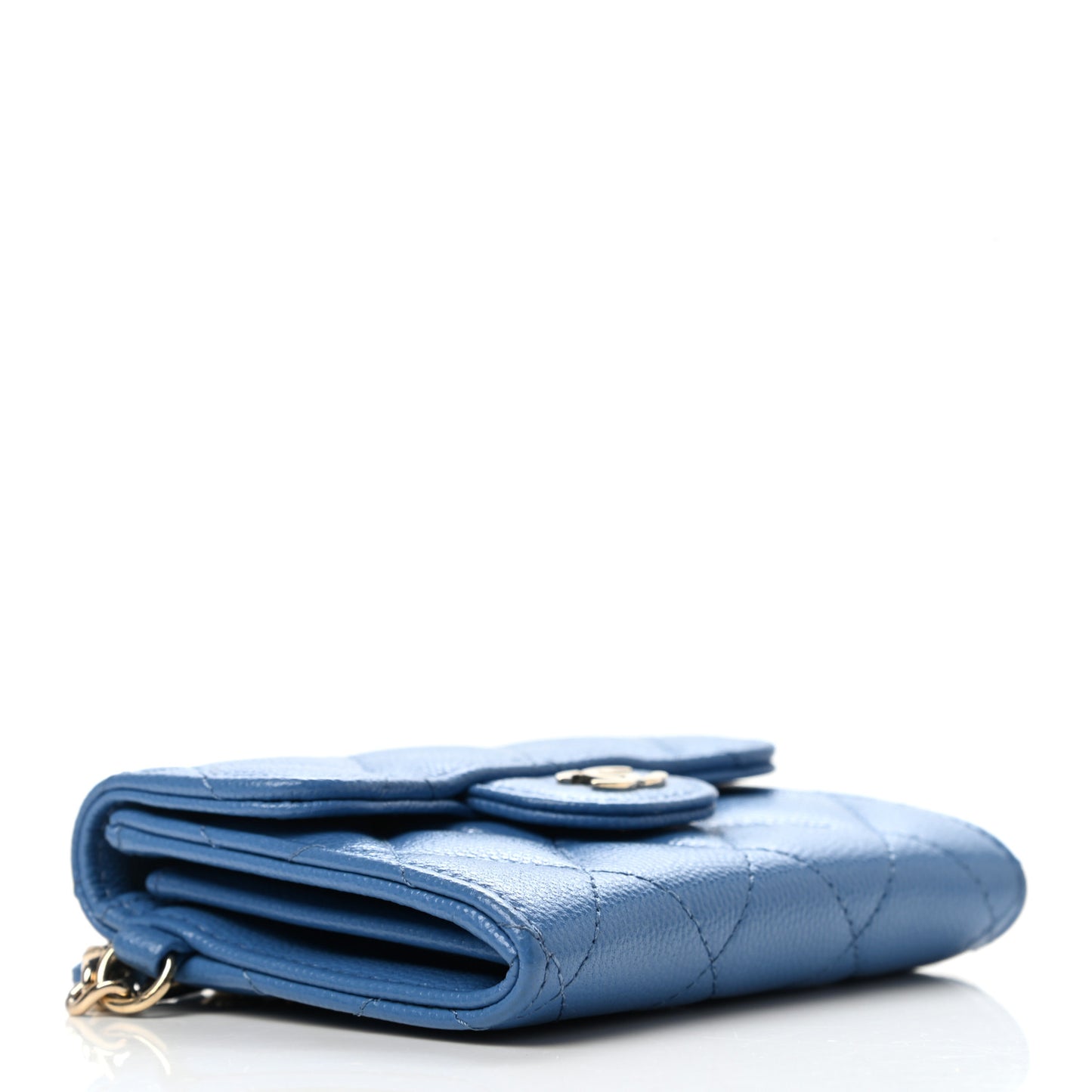 Caviar Quilted Flap Card Holder Chain Wristlet Blue