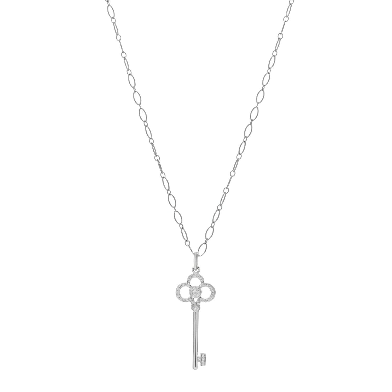Tiffany 18K White Gold Diamond Mini Crown Key Pendant Necklace 1 of 5
