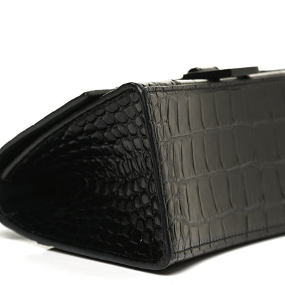 Balenciaga Shiny Calfskin Monochrome Crocodile Embossed Small Hourglass Top Handle Bag Black 10 of 11