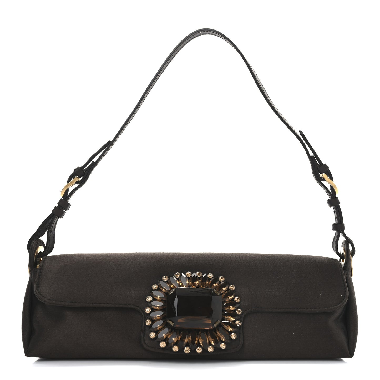 Satin Crystal Pochette Shoulder Bag Brown