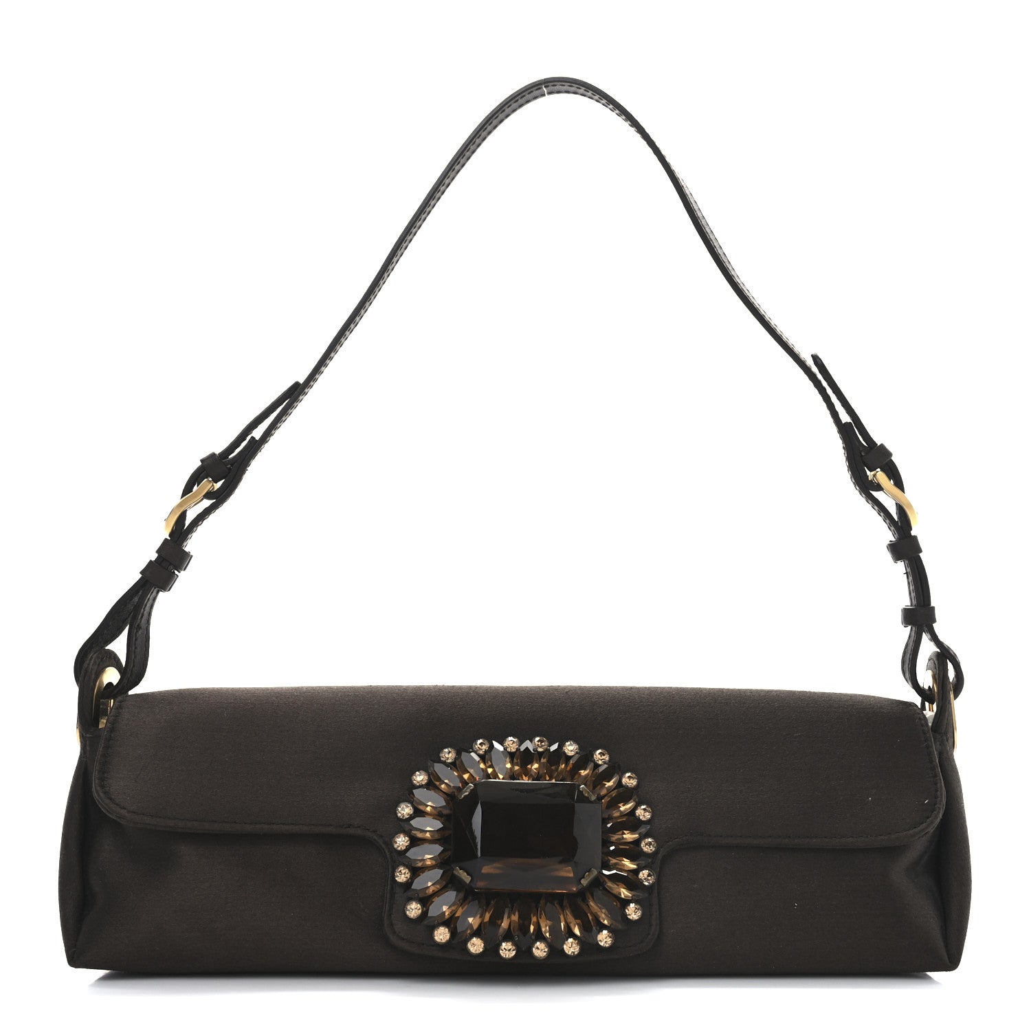 Jimmy Choo Satin Crystal Pochette Shoulder Bag Brown 1 of 9
