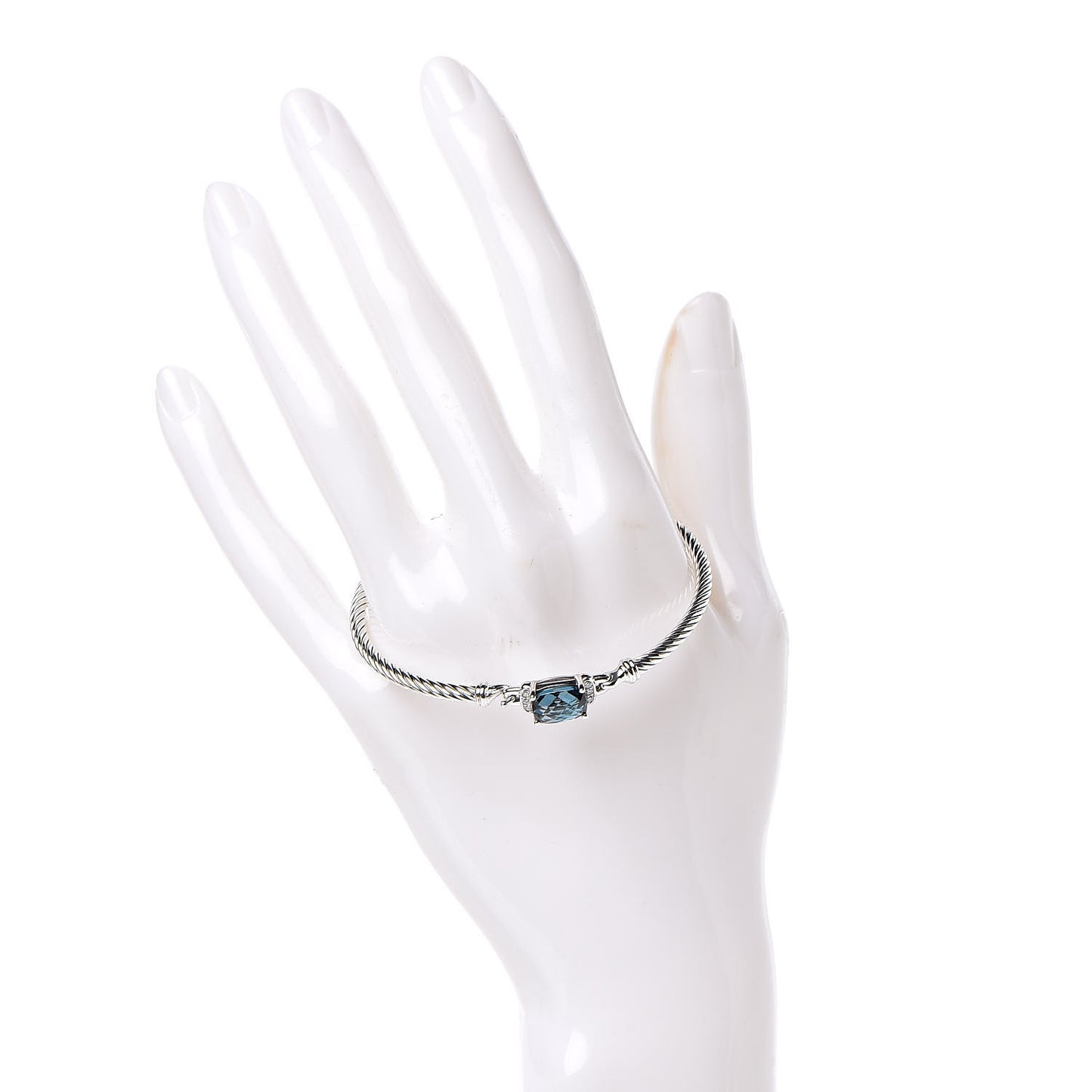 Sterling Silver Diamond Hampton Blue Topaz 3mm Petite Wheaton Bracelet