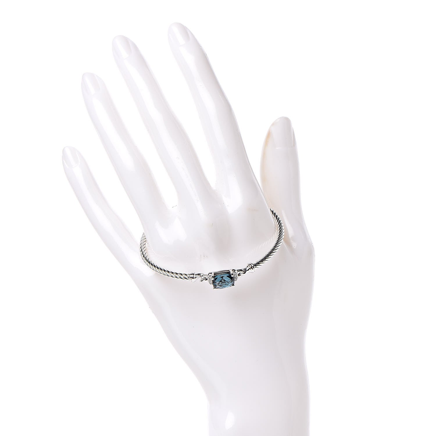 David Yurman Sterling Silver Diamond Hampton Blue Topaz 3mm Petite Wheaton Bracelet 2 of 5