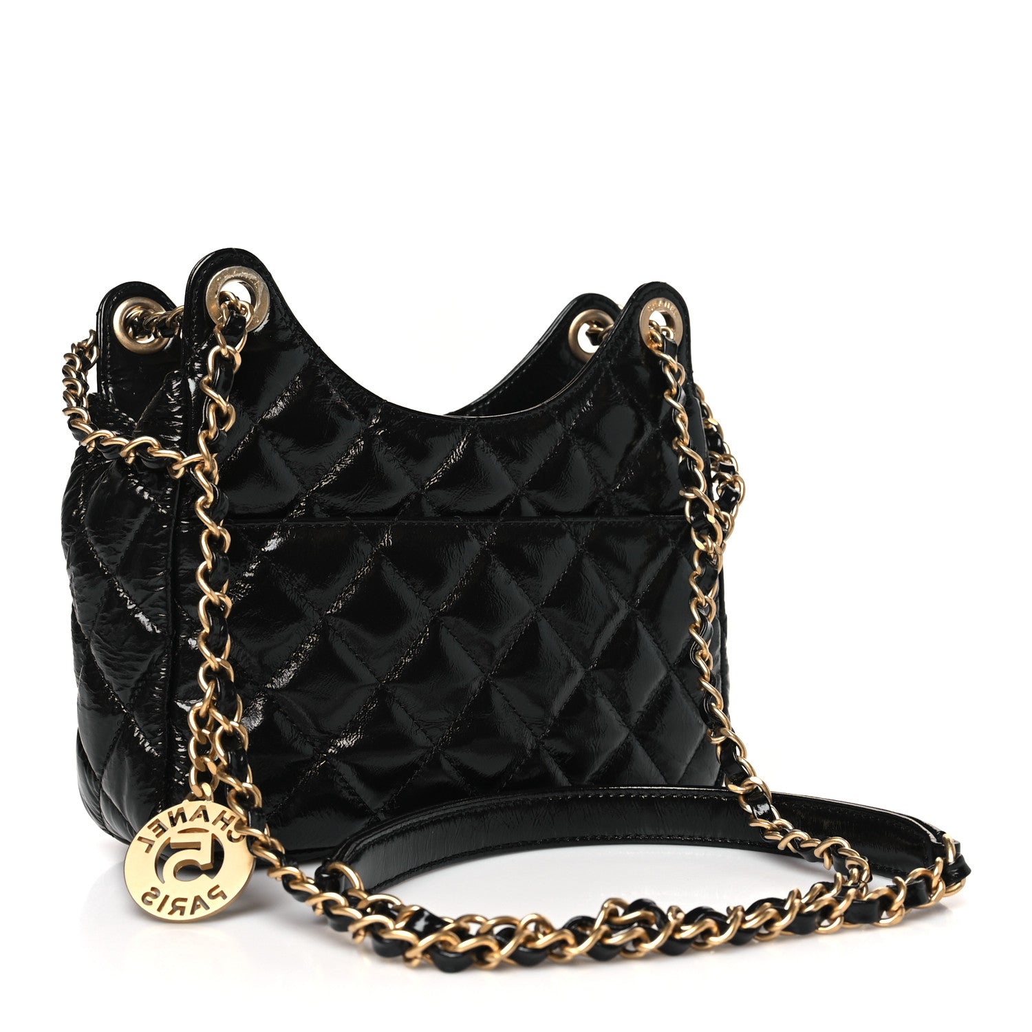 Chanel Shiny Crumpled Calfskin Quilted Small Wavy CC Hobo Black 3 of 10