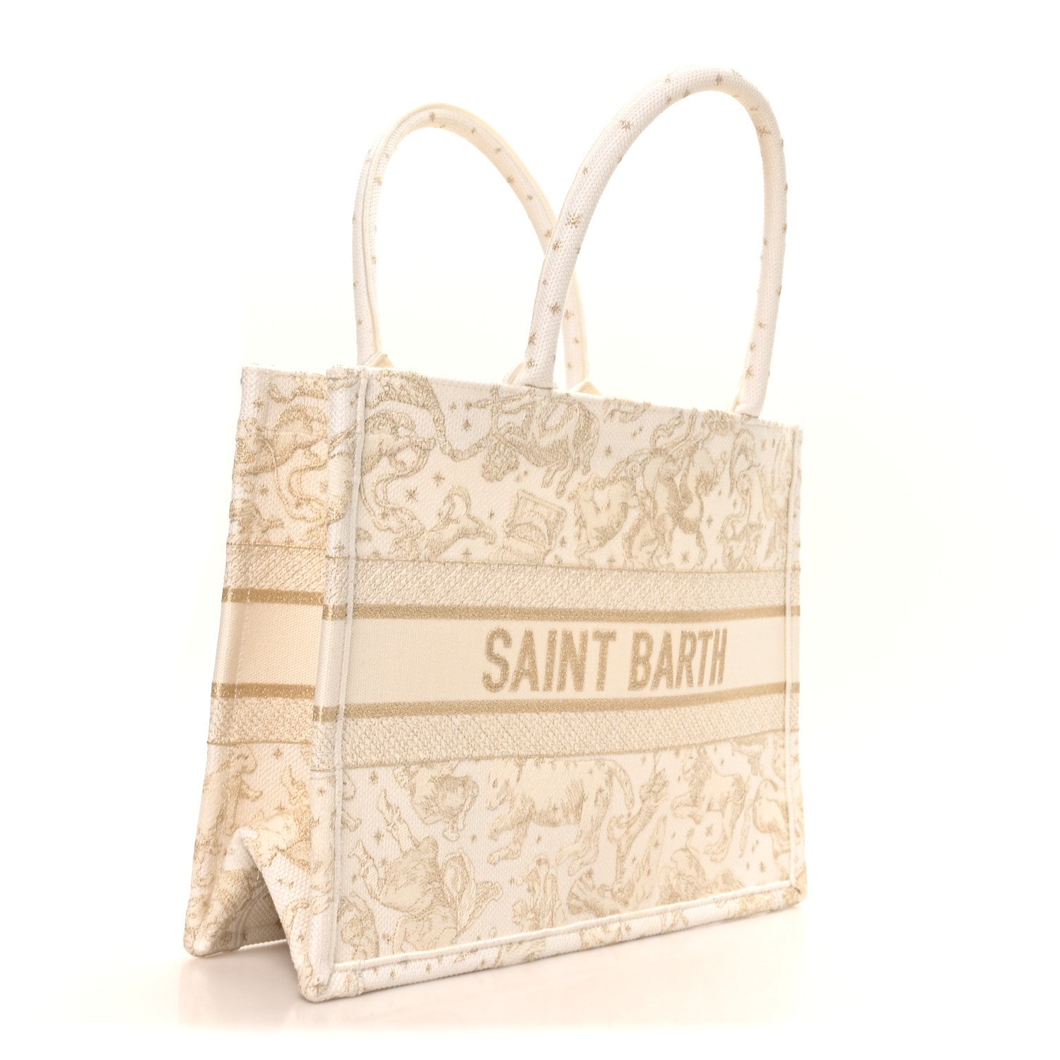 Christian Dior Canvas Embroidered Medium Saint Barth Zodiac Book Tote Gold 3 of 11