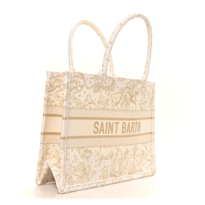 Christian Dior Canvas Embroidered Medium Saint Barth Zodiac Book Tote Gold 3 of 11