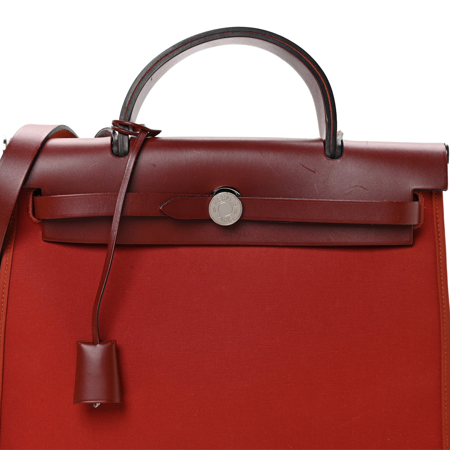 Hermes Vache Hunter Toile Herbag Zip 31 PM Rouge H Brique 9 of 11