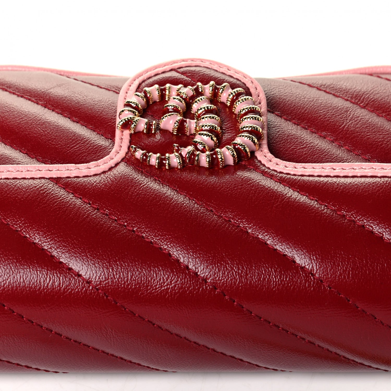 Gucci Azalea Calfskin Enamel Matelasse Diagonal Super Mini Torchon GG Marmont Shoulder Bag New Cherry Red Wild Rose 6 of 6