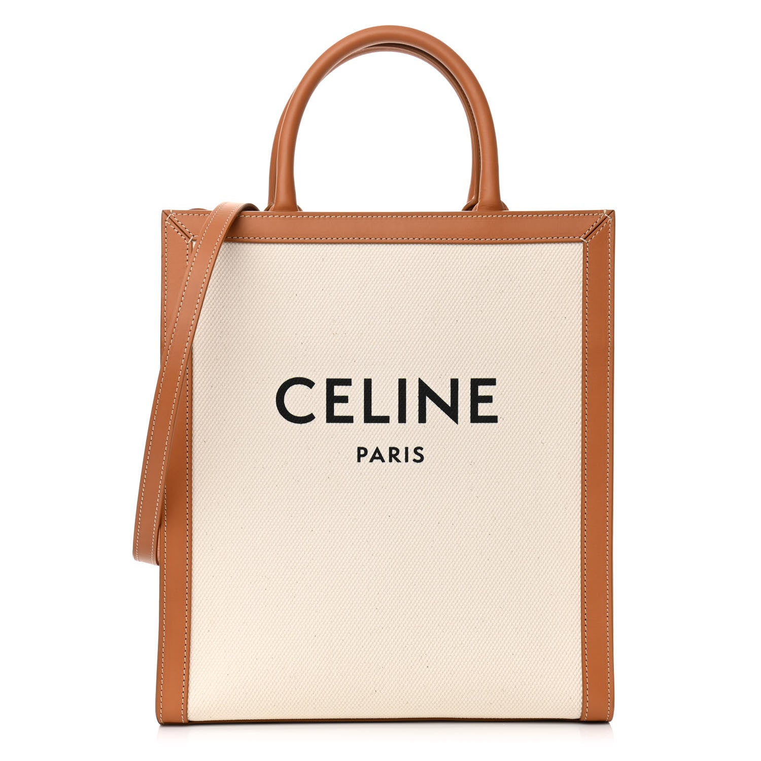 Celine Canvas Calfskin Logo Print Small Vertical Cabas Natural Tan 1 of 10