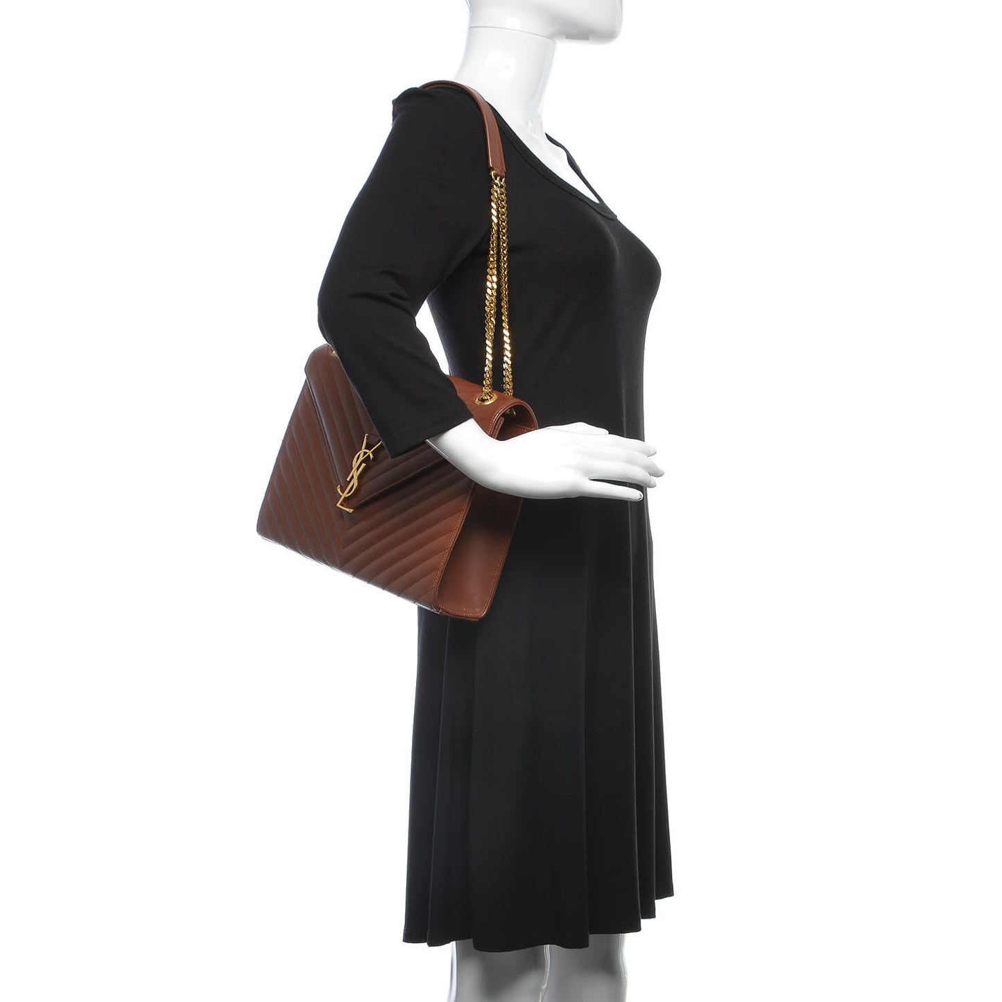 Smooth Calfskin Matelasse Chevron Large Monogram Satchel Brown