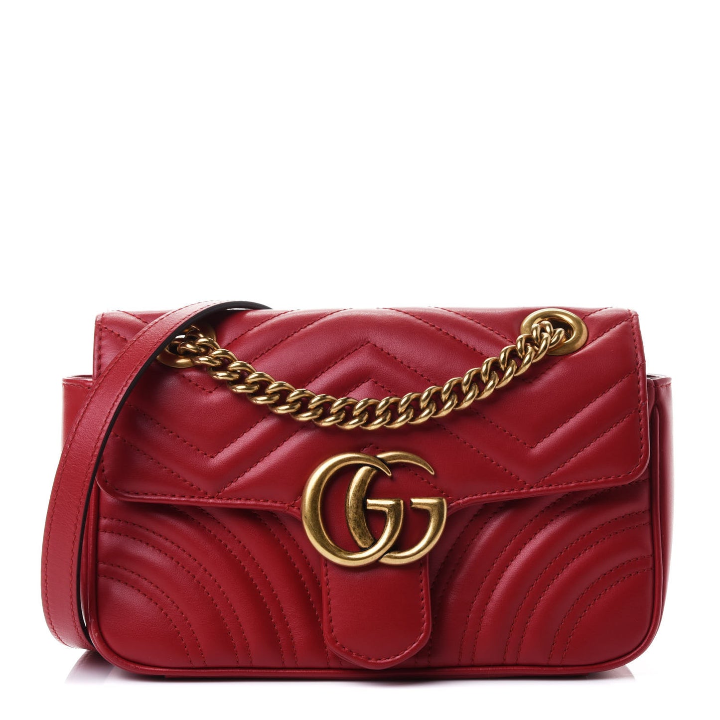 Calfskin Matelasse Mini GG Marmont Shoulder Bag Hibiscus Red