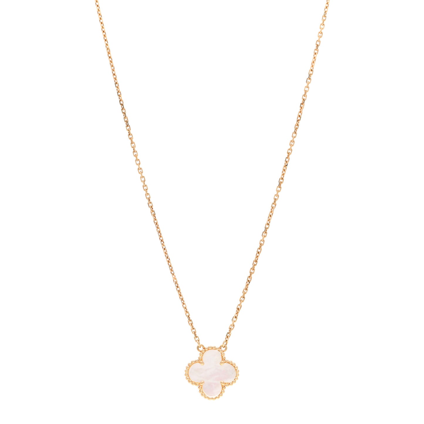 18K Yellow Gold Mother of Pearl Vintage Alhambra Pendant Necklace
